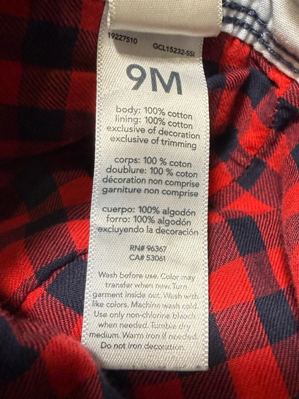 OshKosh B'gosh Plaid Flannel Lined Blue Denim Jean Overalls Star Accents Baby 9M